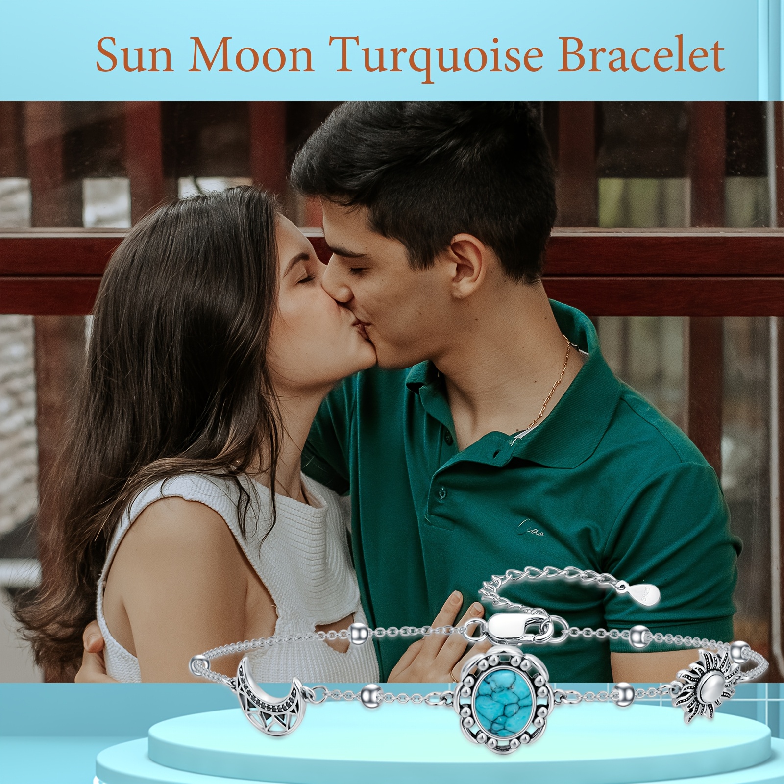 925 Sterling Silver Sun And Moon Bracelet Boho Turquoise